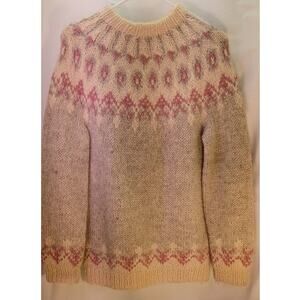 Authentic Icelandic Lopapeysa Sweater Hand-Knitted Wool Size Medium Gray Pink